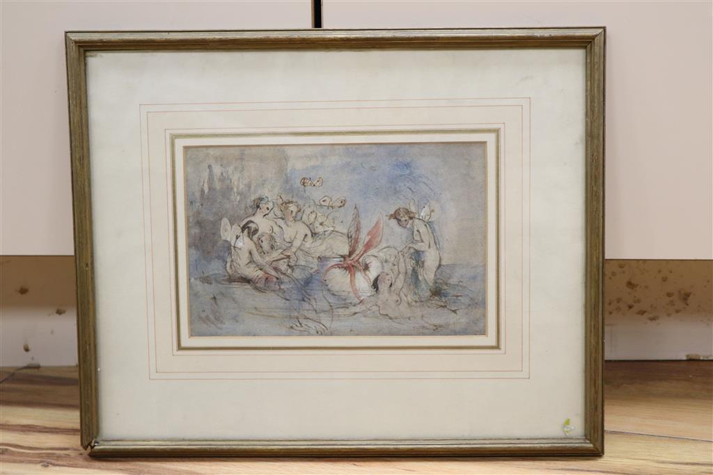 William Frost (1810-1879), ink and watercolour, The Toilet of Venus, Ruskin Gallery label verso, 14 x 22cm